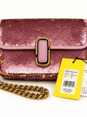 Marc Jacob Sequined Pink Crossbody Bag with Gold Chain